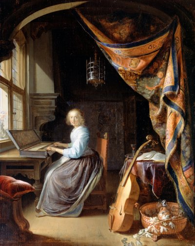 A Woman playing a Clavichord by Gerrit Dou